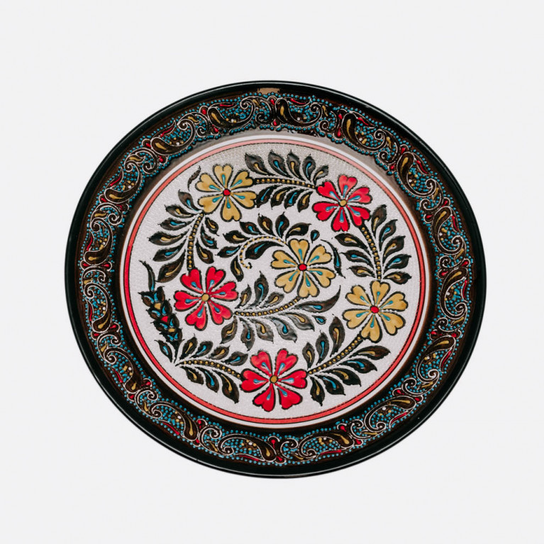 Unik handgjord dekorativ tallrik från Uzbekistan, 32 cm, droppteknik